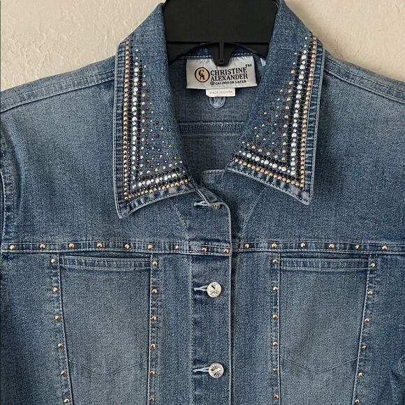 Like New! Christine Alexander Swarovski Embellished Horse Denim Jacket in Size S - Picture 4 of 16